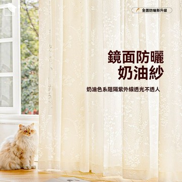 【台灣出貨】紗簾 透光不透人 遮陽簾 窗紗簾 窗簾 夏季防曬 西曬 鏡面紗 遮陽台 奶油色紗簾