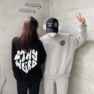 【AMERO】男裝 女裝 長袖刷毛大學Ｔ 英文印花 寬鬆版型 落肩 情侶裝