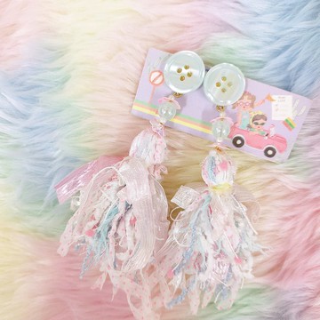 珍珠光感日本糸流蘇耳環-藍色款