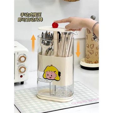 升降式筷子收納盒家用廚房臺面按壓防塵筷子筒餐具勺子筷子瀝水架