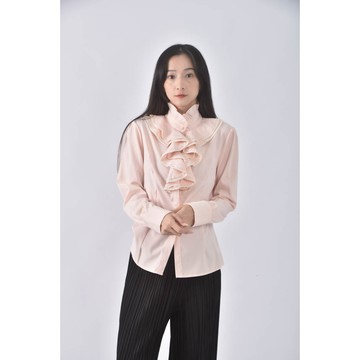 (S) 排扣粉色長袖上衣二手衣