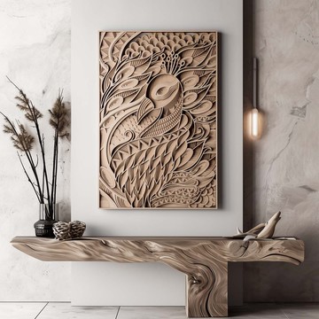 梯木疊雕-孔雀|創意牆面家居軟裝飾立體工藝術木質北歐壁飾禮品畫