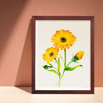 KITCHEN GARDEN 廚房餐廳掛畫 植物水彩複製畫 金盞花裝飾畫