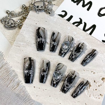🧡Hannah💛新款闇黑美甲潑墨暈染立體造型蝴蝶中式高級手工穿戴甲送果凍膠和搓條純欲暗色係貼甲