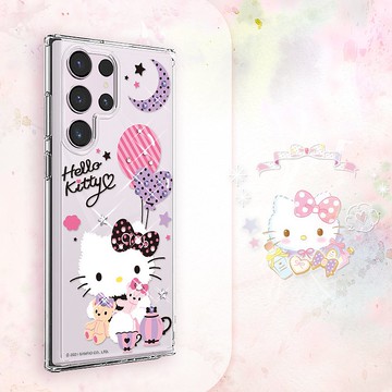 三麗鷗 S25/S24/S23/S22 輕薄軍規防摔水晶彩鑽手機殼-凱蒂夜未眠