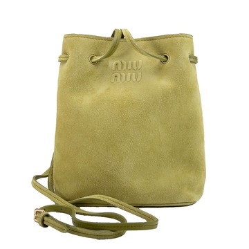MIU MIU 麂皮迷你斜背水桶包(長春藤綠)