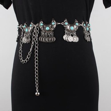 復古波西米亞民族風松石吊墜腰鏈度假配飾西藏沙漠旅游配服裝腰帶