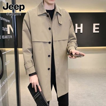JEEP SPIRIT風衣男士春季中長款大衣新款帥氣寬松休閑夾克外套男