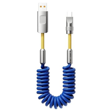 Meet Mind 撞色系列 彈簧螺旋編織強化快充線 A-C 3A-15W  湛藍色 + 黃色  1個  65cm