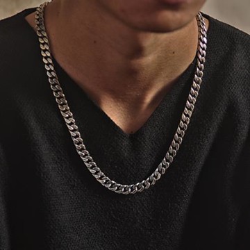 s925純銀項鏈男士簡約鎖骨鏈古巴項鏈潮牌百搭泰銀做舊復古hiphop