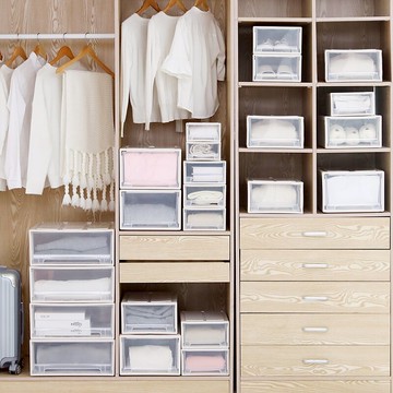 抽屜式收納箱塑料透明加厚儲物箱子衣柜內衣收納盒多層整理箱鞋柜1入