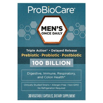 ProBioCare, 男性每日一次益生元、益生菌、益生素，1000 億，30 粒素食膠囊