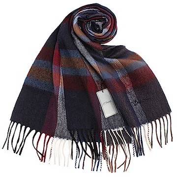 【S.T.Dupont】刺繡LOGO格紋羊駝毛混紡流蘇圍巾(深藍色)