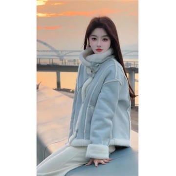 (免運)小個子洋氣時髦羊羔毛棉衣外套麂皮絨皮毛一體2026新款冬季上衣女