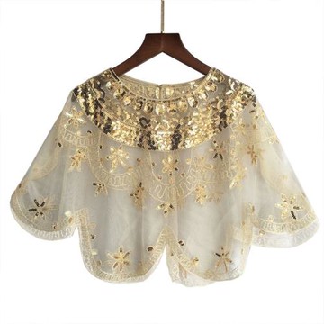 連衣裙百搭亮片黑色套頭小罩衣防曬衣小外套小坎肩配歐美禮服披肩