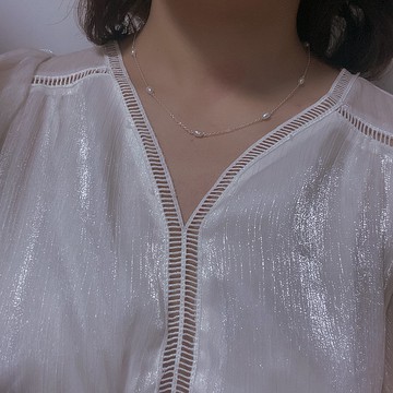 滿天星珍珠純銀項鏈 法式復古溫柔風 鎖骨可調節