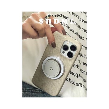 韓國ins小眾荔枝紋皮質簡約純色高級磁吸紐扣支架適用iPhone15promax新款蘋果14個性全包13手機殼12閨蜜女