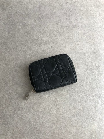 Christian Dior CD 經典藤格紋黑色皮革古董零錢包 6r5kjb
