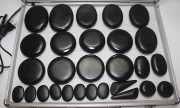 能量石按摩石砭石玄武石SPA熱石恒溫加熱器110V加熱箱套裝火山能量石