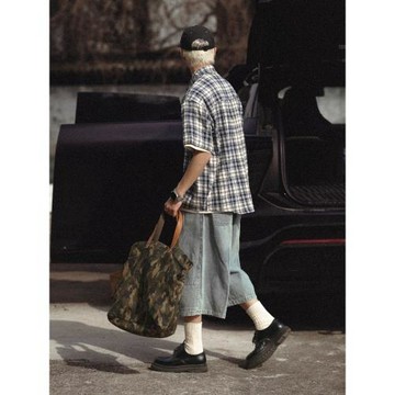 AboutPlanB男裝2026夏季新款格子短袖襯衫男復古寬松休閑純棉襯衣