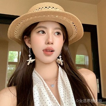 【臺灣出貨】【蜜桃茶】原生冷茶 法式花朵長款耳環女夏天高級感輕奢度假耳飾 0SOC