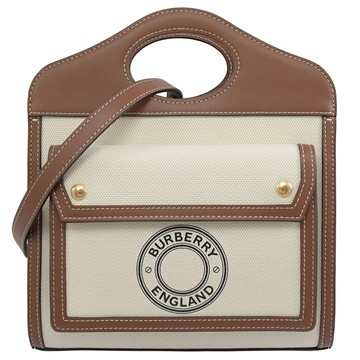BURBERRY 8028062 Mini Pocket 印花帆布兩用包.咖邊