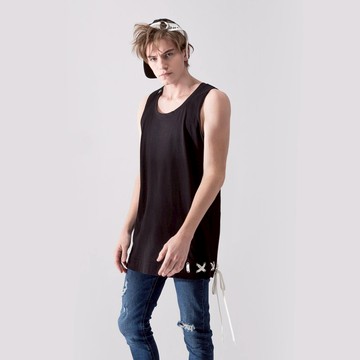 【中性款】下擺綁帶大背心 / 黑色