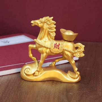 在臺嚴選🍓馬上發財元寶生肖馬擺件新年動物家居客廳車載擺件如意金錢躍馬KN