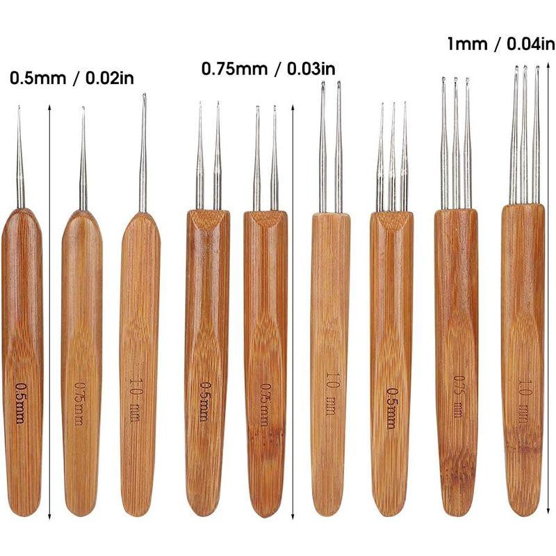 髪編み用編みフック ドレッドロック かぎ針編みフック ニードル ツール 天然竹 セット