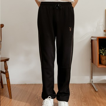 PLAYBOY - 基礎印蔥條休閒長褲 - 黑色/652-038-09-8