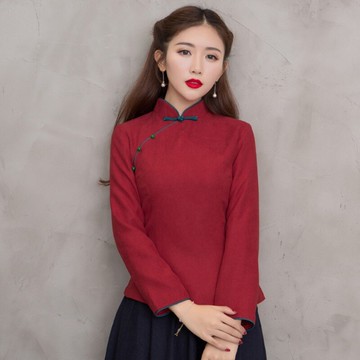 中國風女裝文藝范長袖唐裝旗袍上衣復古民國風中式唐裝茶人服女