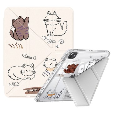 vXTRA 飛創 素描毛孩Y折變形立架平板皮套 筆槽版  iPad 10代/iPad 11代  1個  傲嬌喵