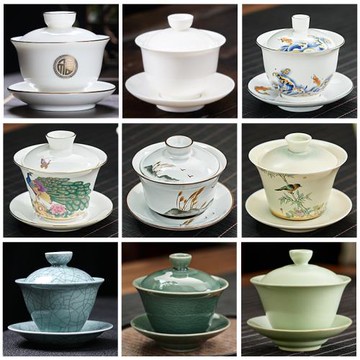 琺瑯彩蓋碗白瓷描金沏茶碗家用三才碗敬茶碗陶瓷大茶杯單茶碗中式