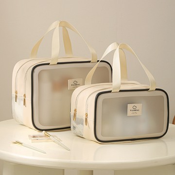 免運💯安琴幹濕分離洗漱包旅行便攜多功能高級感PU化妝包洗漱用品手提包化妝包韓國ins 大容量分層收納包隨身便攜質感過夜包