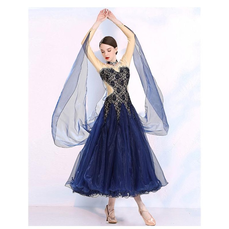 ラテンワンピース ZYM ライトブルー フリンジ付き 社交ダンスドレス L