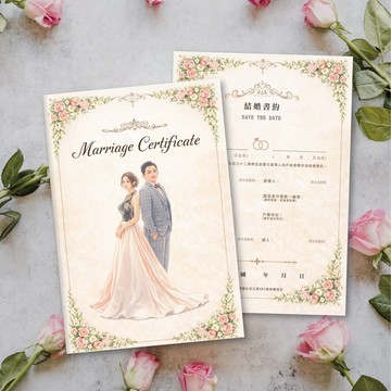 結婚證書夾(含書約) 結婚書約-戶政事務所適用-水彩蠟筆似顏繪