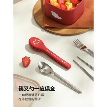 藍蓮花便攜餐具不銹鋼筷子勺子收納盒一人食外帶辦公室吃飯上班族