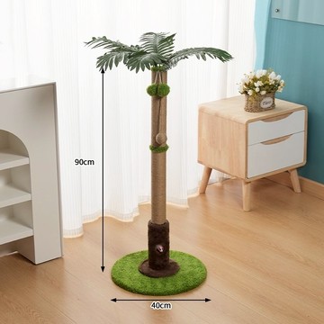新款椰樹葉散尾葵貓爬架老鼠逗貓劍麻繩磨爪貓抓柱加高室內擺件70-YJ 保售後