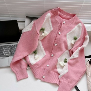 【巴黎精品】現貨+預購 針織衫毛衣外套-圓領立體花朵寬鬆女外套3色p1az100