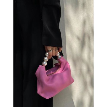 GEZUNNU秋季新款粉色復古感少女減齡珍珠手提餃子包真皮包斜挎包