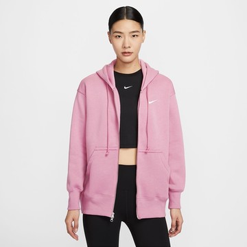 NIKE 外套 女 運動連帽外套 毛絨 寬鬆版型 AS W NSW PHNX FLC FZ OS HOODIE 粉 DQ5759-699