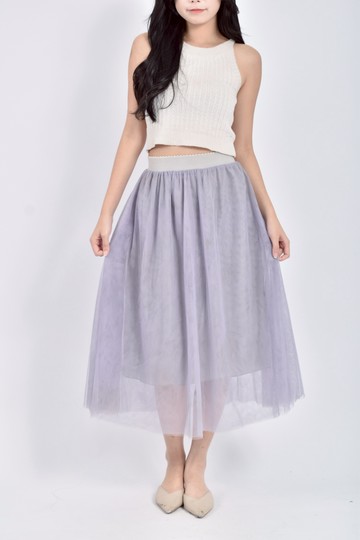 (S) 紡紗鬆緊腰藍色長裙