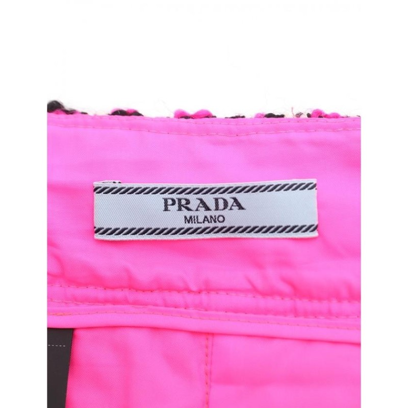 中古 プラダ PRADA ラップスカート ツイードニット 黒 ピンク 白 38