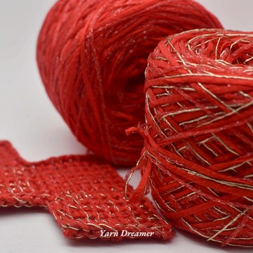 新年大紅粗毛線 金紅手混線毛線編織包 春節喜慶鉤織毛線 金線混色鉤針毛線 庫存毛線出清