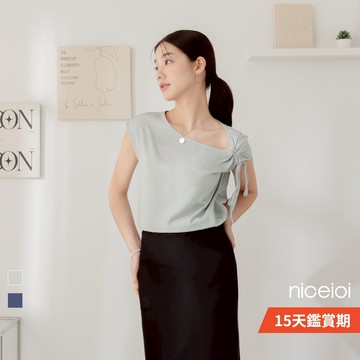 niceioi【特惠】典雅修身側抓皺綁帶上衣 (共2色) 女裝