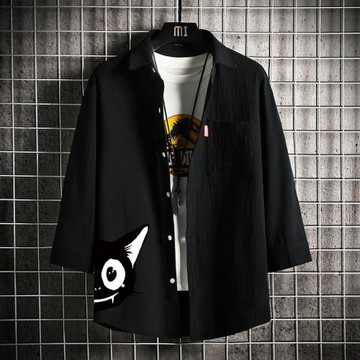 胖子日系亞麻短袖襯衫男夏季潮牌大碼寬松七分袖棉麻襯衣薄款外套