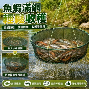 🔥限時下殺🔥新款圓形開放式折疊捕魚籠 蝦籠 魚網 擡網龍蝦網 抓魚手拋網 搬箏單人漁網 抓漁網 捕魚網 臺灣齣貨