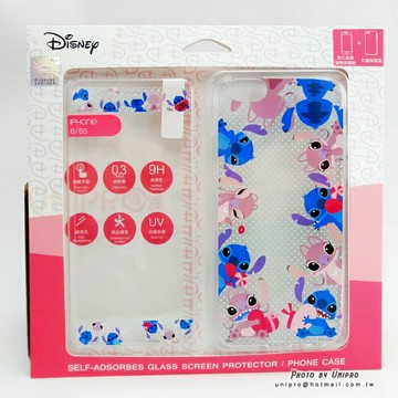 【UNIPRO】iPhone 6 6S 4.7 5.5吋 史迪奇 安琪 表情五連拍 玻璃貼 + 手機殼 套組 i6+