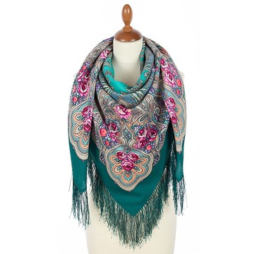 帕夫洛沃帕薩德俄羅斯披肩 100% 羊毛圍巾 125x125 公分 絲綢流蘇 2016-12