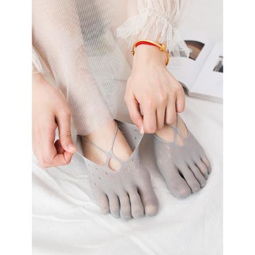 5雙 交叉五指絲襪夏季女淺口隱形洞洞網眼超薄錦綸透氣硅膠防掉跟